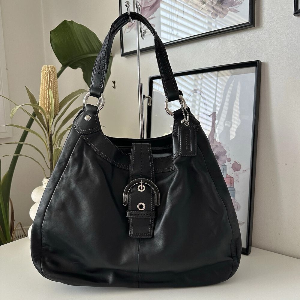 バッグ Coach Soho Lynn F15527 Hobo Bag Black Coach - Coach Black Leather Soho Lynn Buckle Silver Hardware