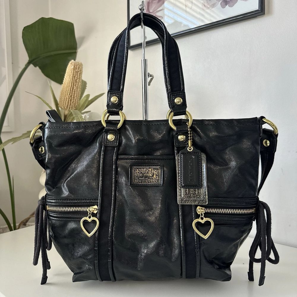 Coach - Vintage Coach Black Patent Leather Poppy Daisy Liquid
