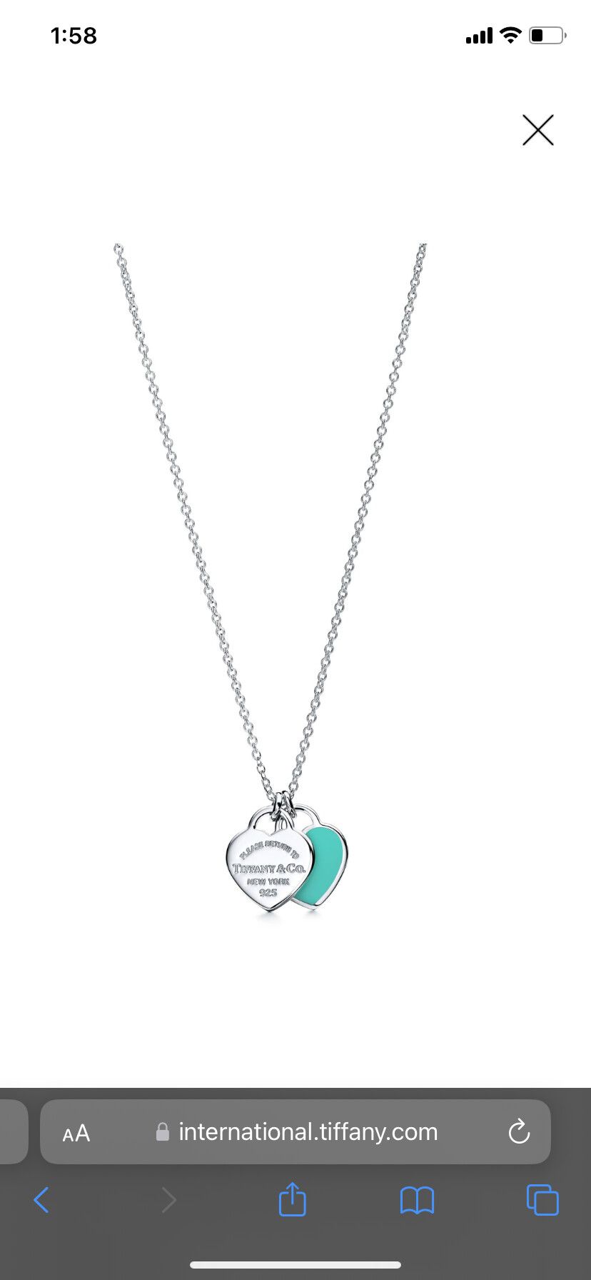 Tiffany & Co Double Heart Blue Silver Necklace