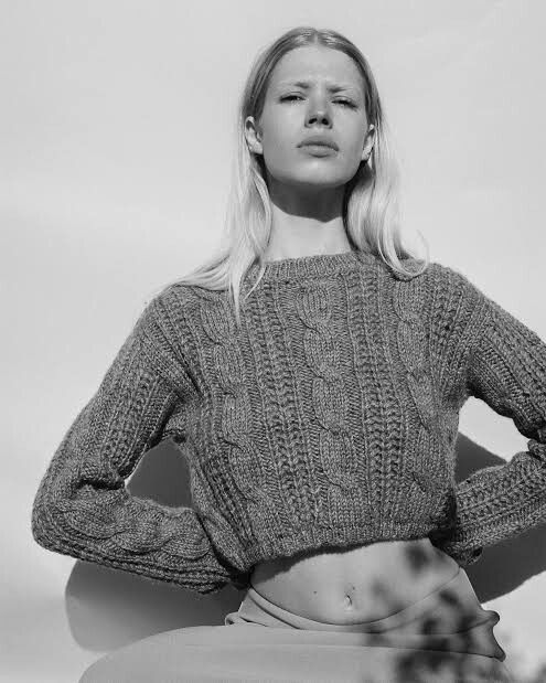 Wixii Handknit Grey Cable Wool Jumper