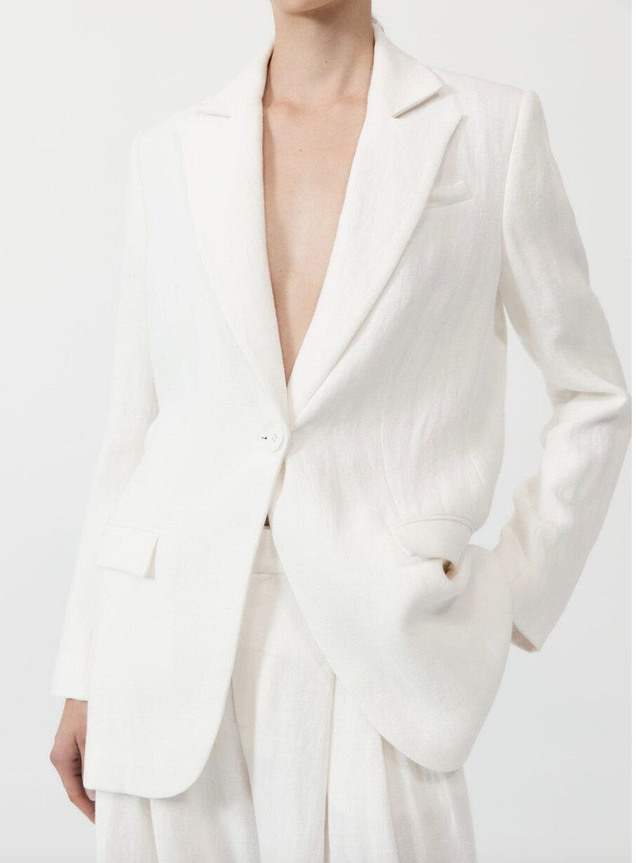 St Agni Tailored Linen Blazer - Ivory Sz L