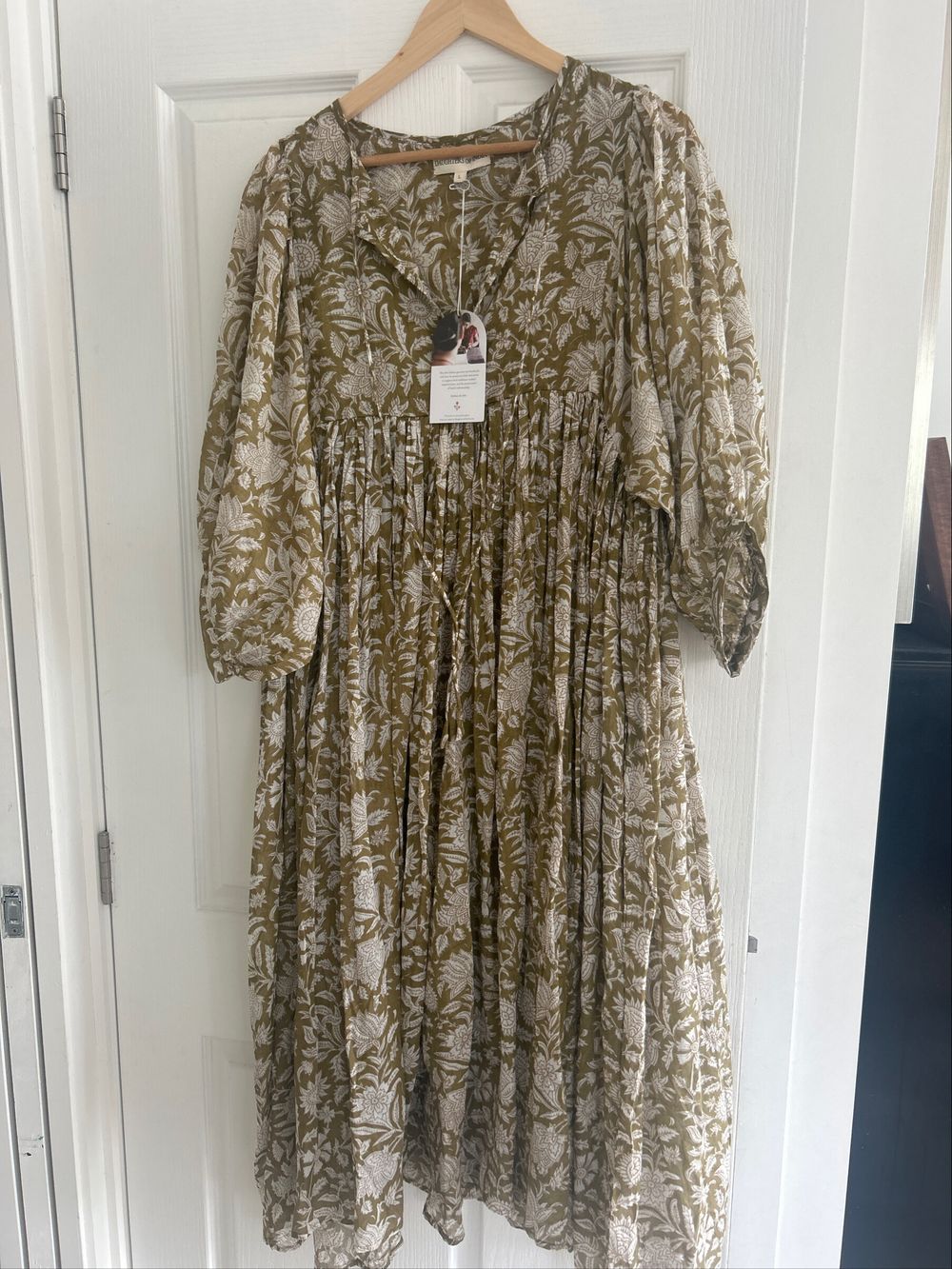 knee length dresses for ladies Kyra Gauze | Midi Dress | Olive Green - Boho Relaxed Fit Cotton