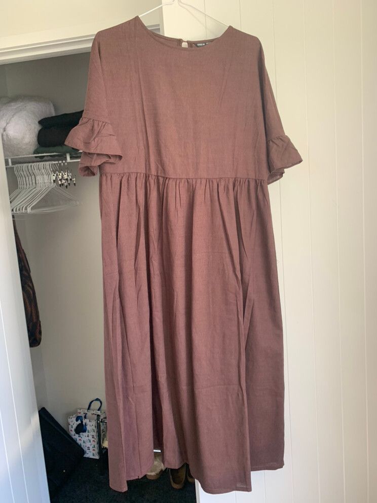 chinese dress ladies SHEIN Twist Detail Lantern Sleeve Linen Look Dress Without Belt, M1119274,  Grey, XS: Buy Online at Best Price in Egypt