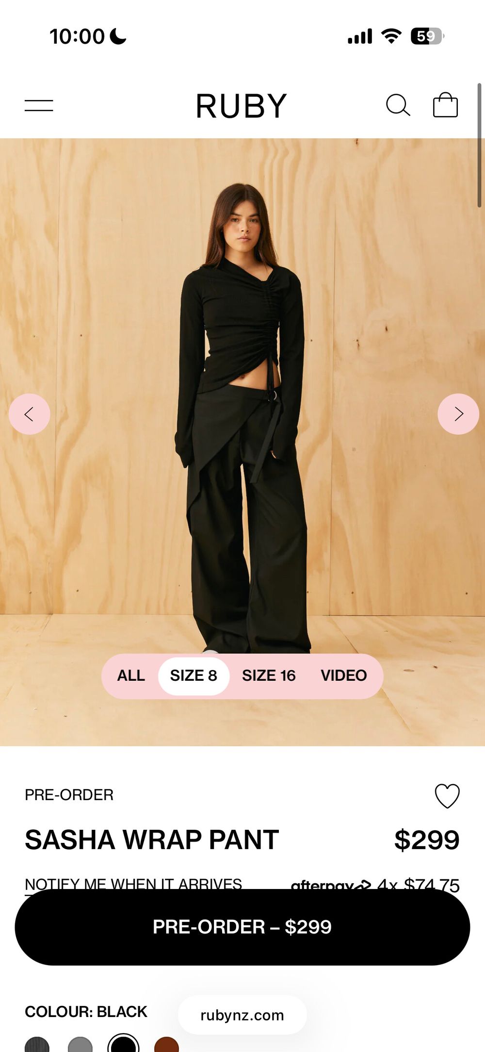 RUBY Black Sasha Wrap Pant