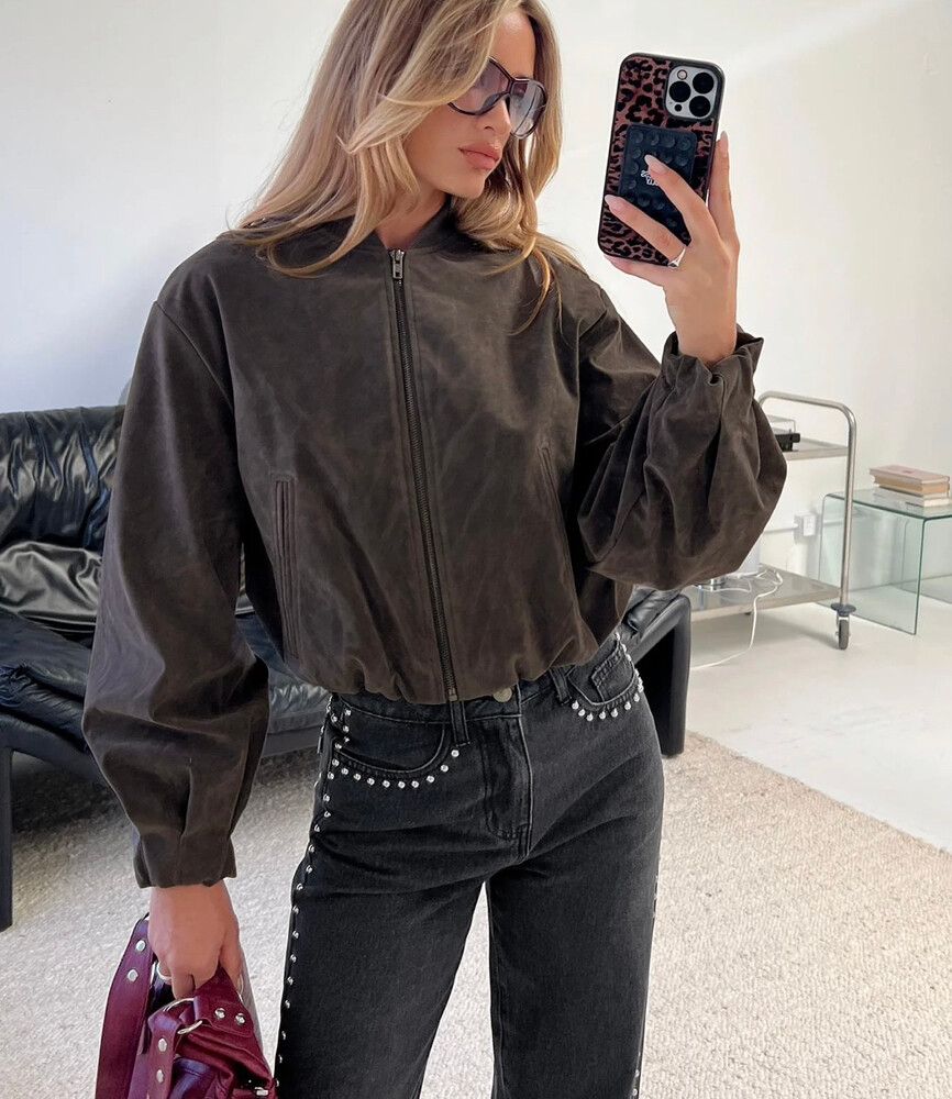 Princess Polly Faux Suede Bomber jacket
