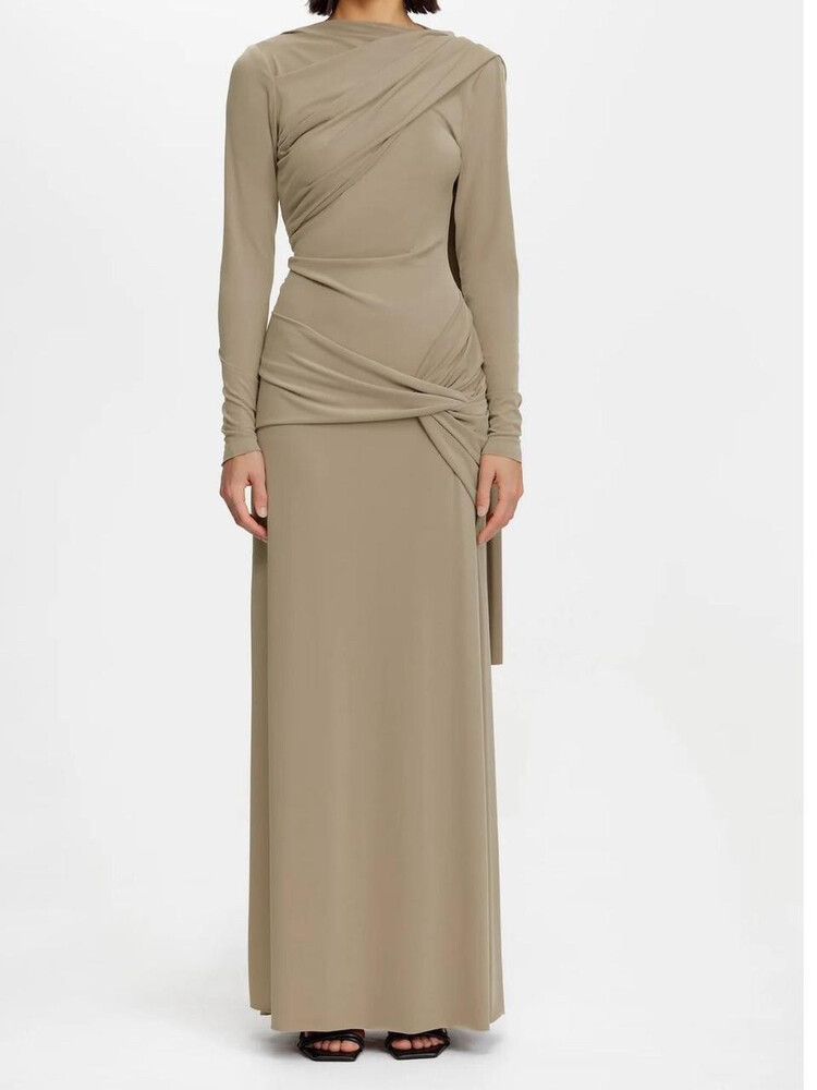 Acler Catherinson Maxi Dress in Oat Latte in Size 12