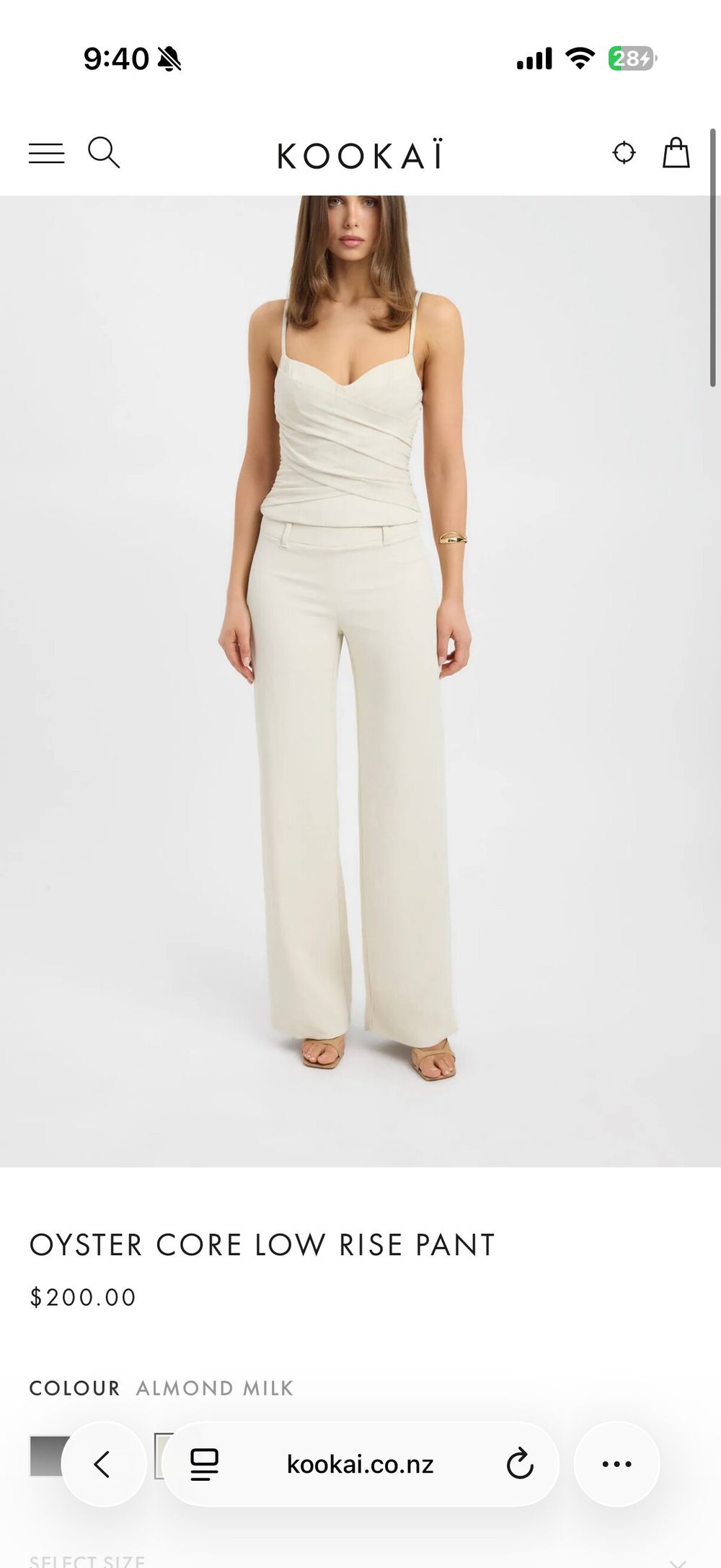 Kookai Oyster Core Low Rise Beige Pants