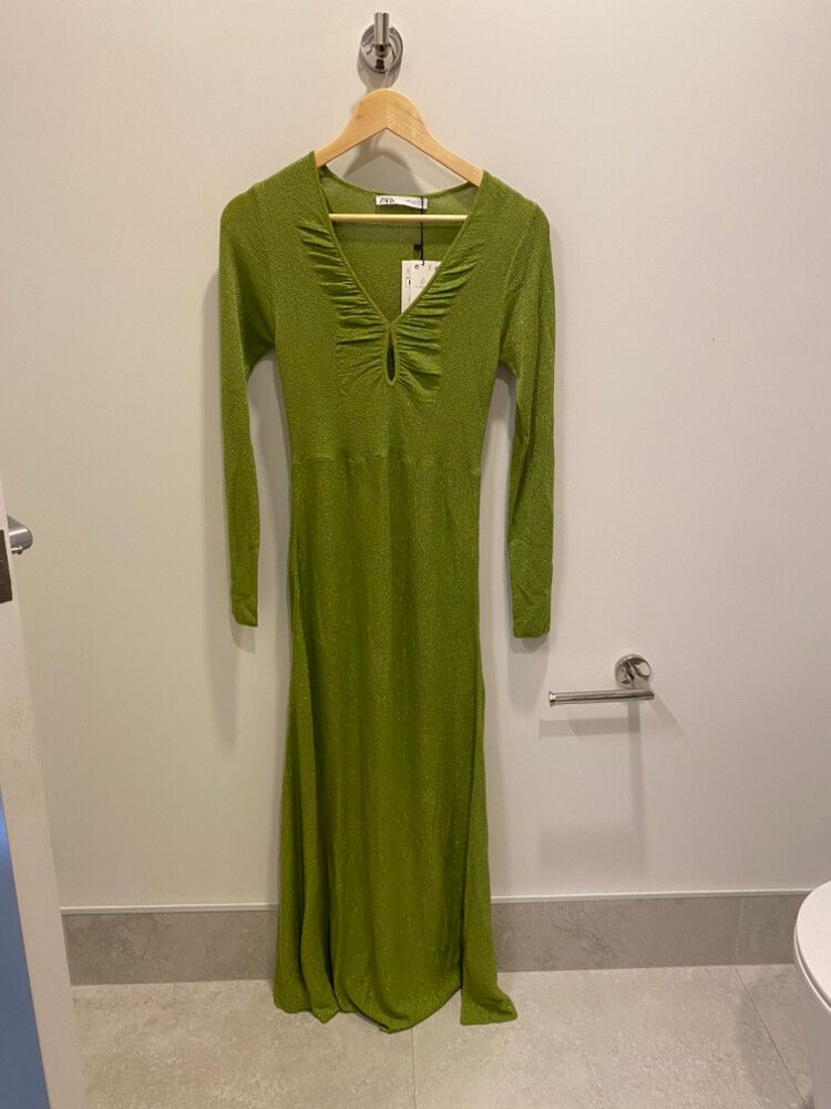 slim fit dress slacks Women dress ZARA Green long sleeve A-line dress – RELM3125 main image 1
