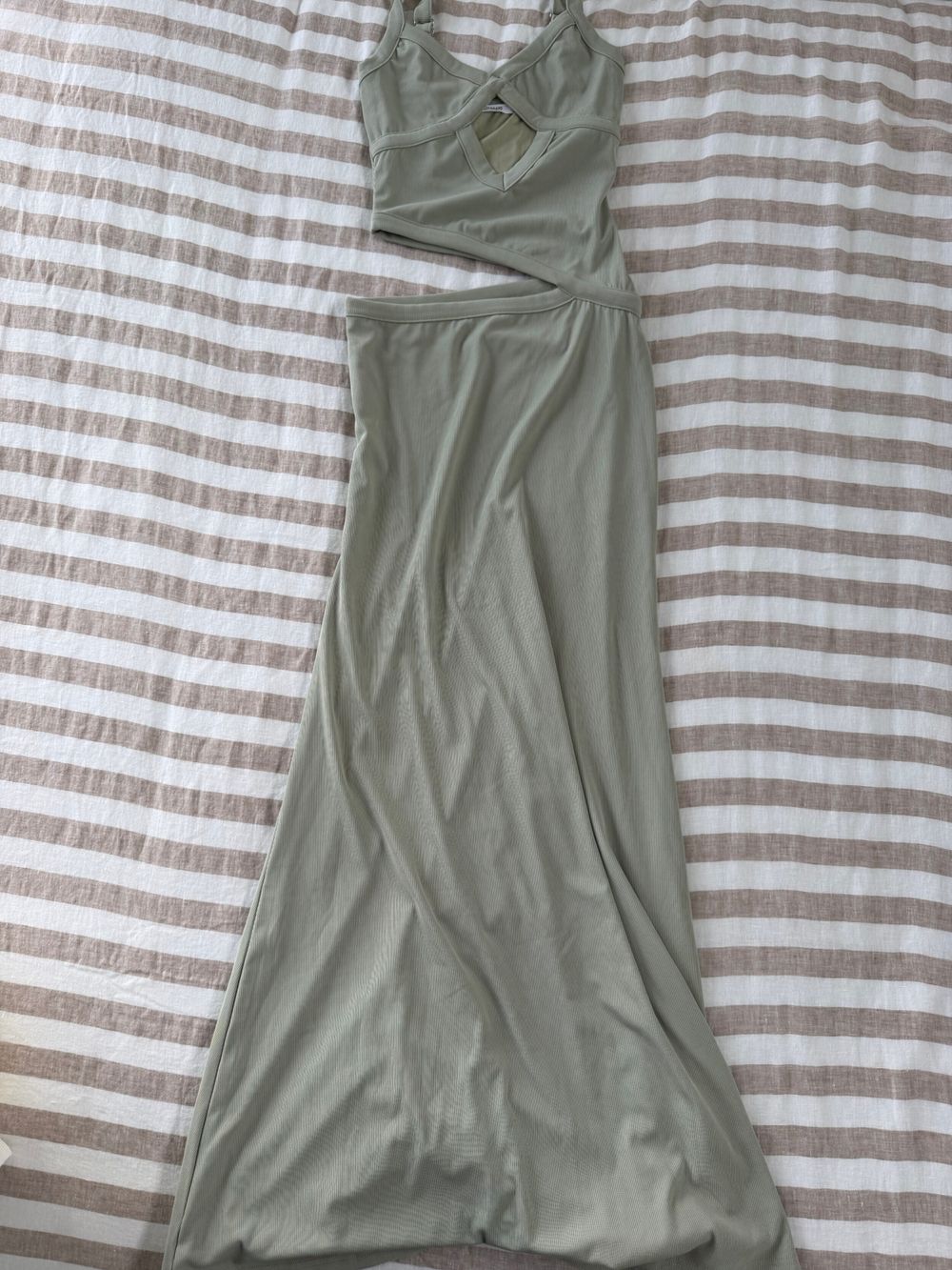 Peppermayo Green Ribbed Cut-Out Maxi Dress