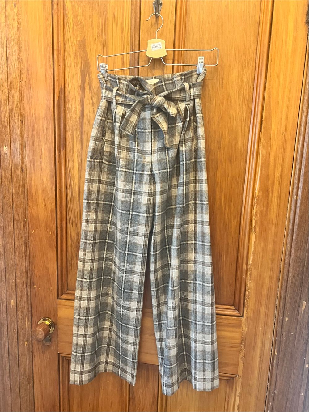 Sezane Grey Plaid Wide Leg Pants