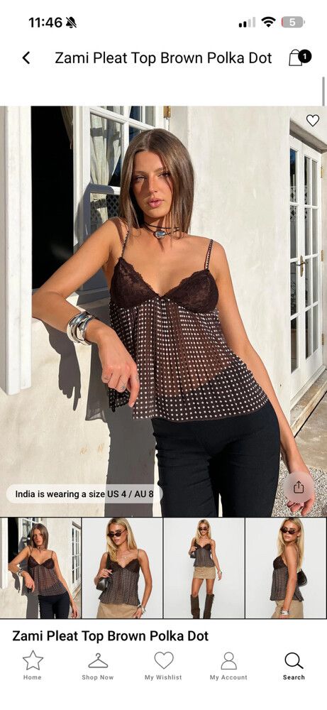 Princess Polly Zami Pleat Top Brown Polka Dot