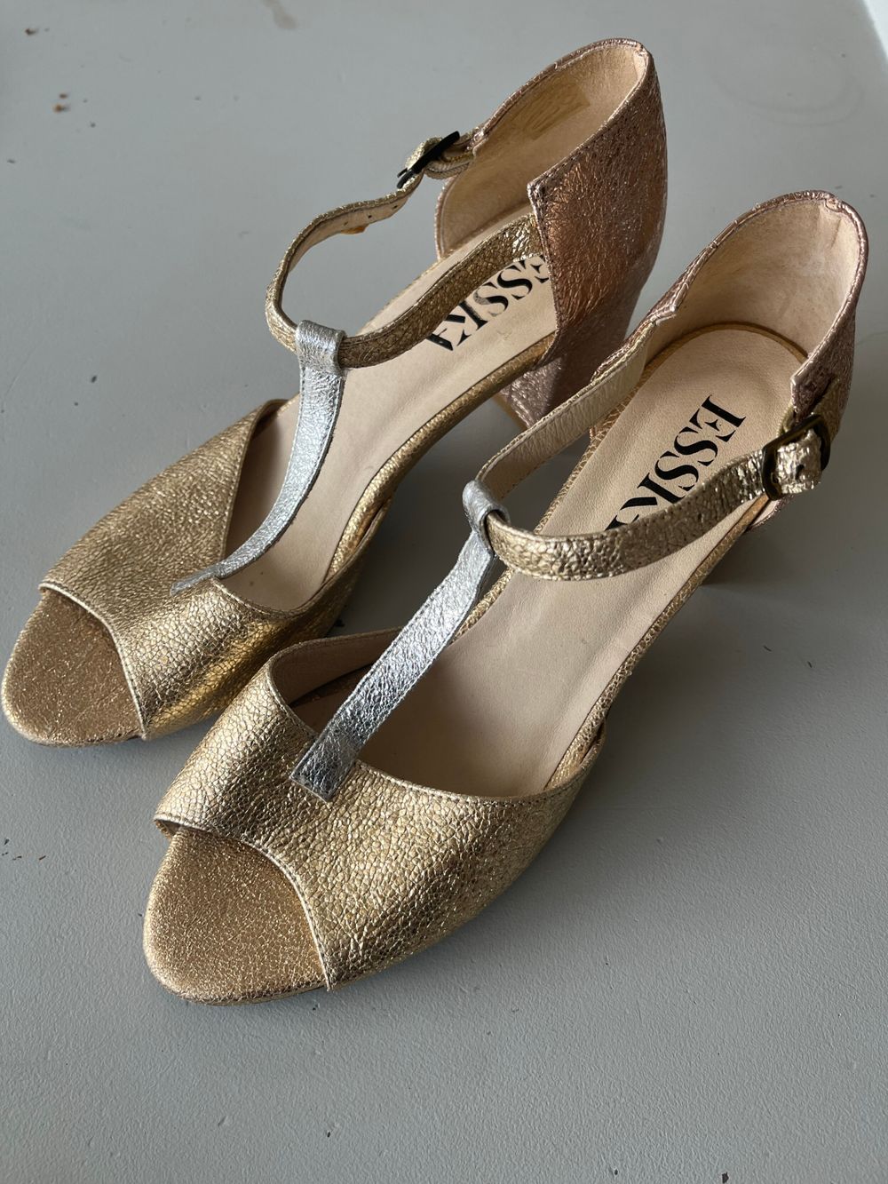 Esska Gold Block Heel Sandals