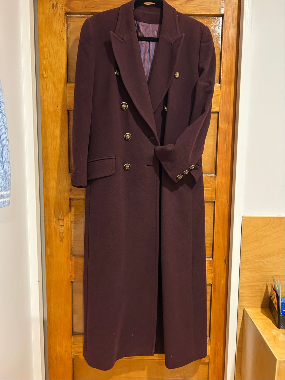 Kookai Long Double-Breasted Coat - Burgundy/Wine - Elegant Winter Coat