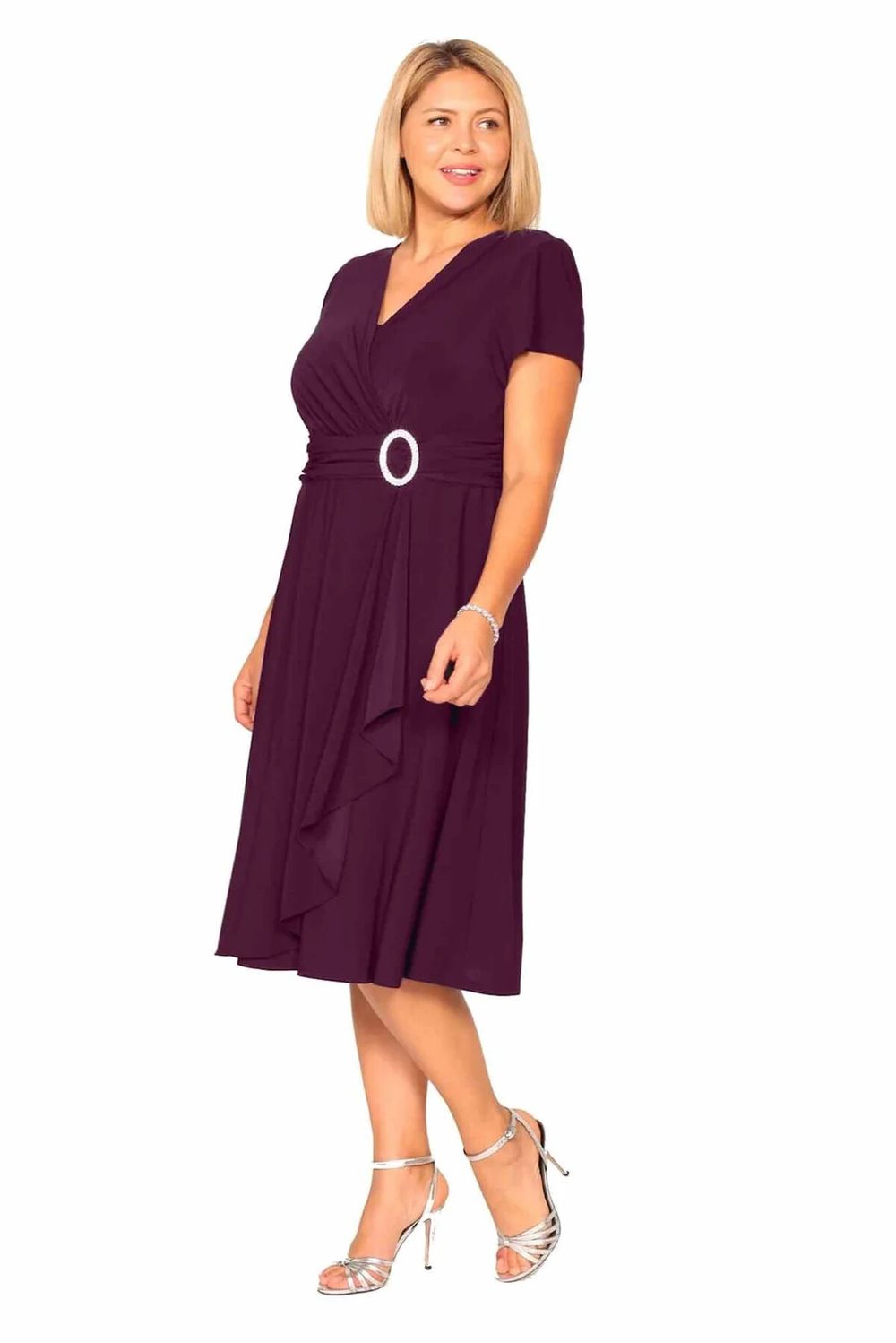 Cocktail Length Dress Featuring Ruched Waist