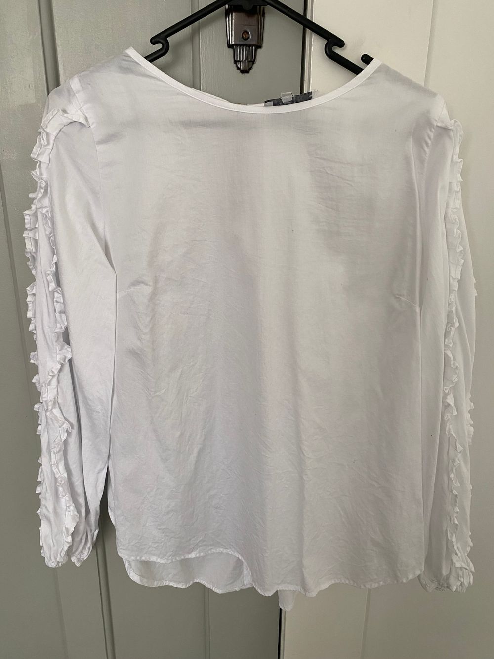 White Long Sleeve Blouse With Ruffle Sleeves