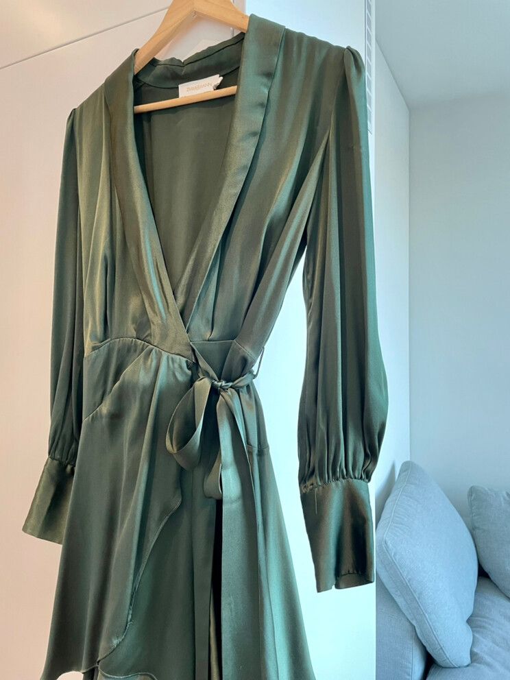 green emerald velvet dress Zimmermann Espionage Silk Wrap Midi Dress - BOPF main image 1