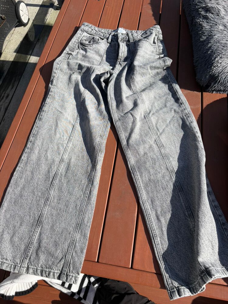 grey wide leg jeans