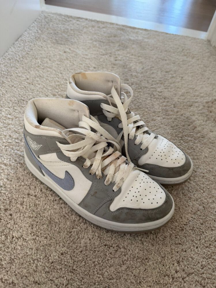 Jordan Grey and White High Top Sneakers