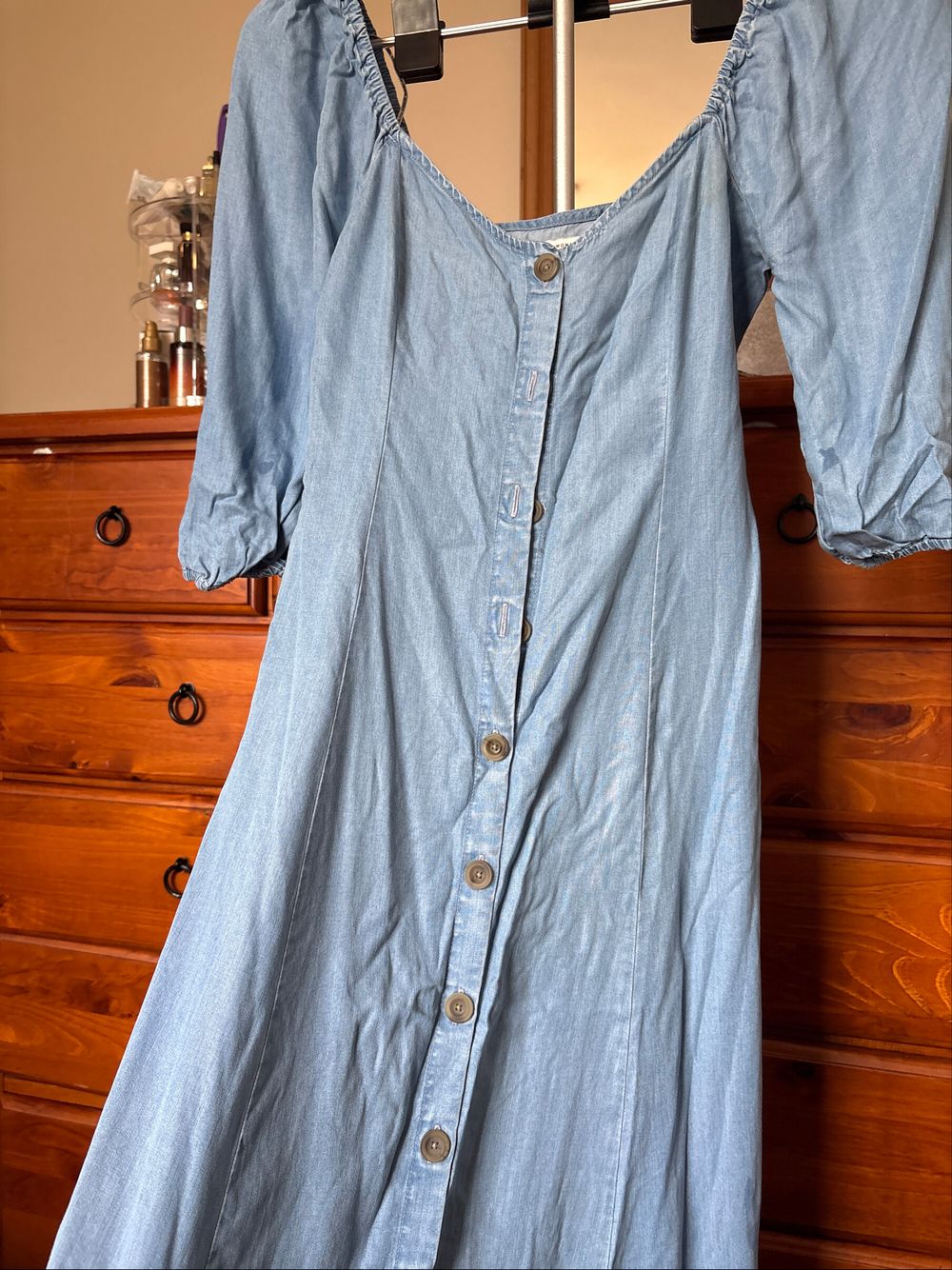 white christmas dresses Off The Shoulder Denim Dress – BASSIKE main image 0