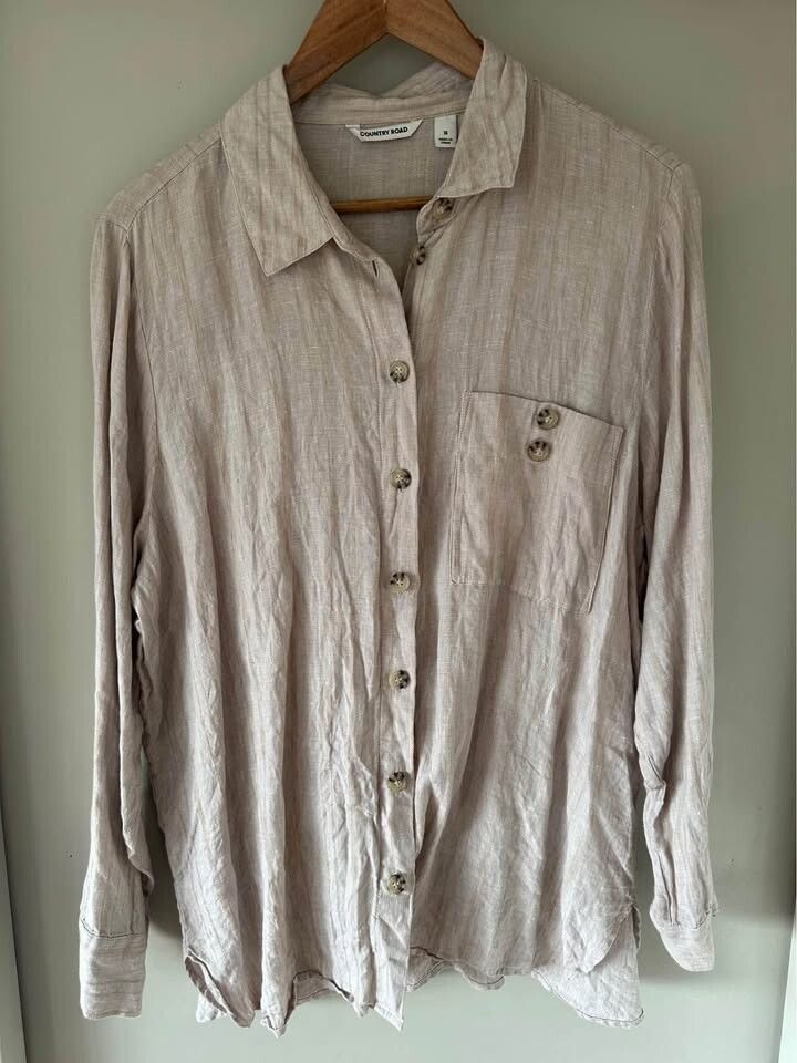 Country Road Linen Beige Button Up Shirt
