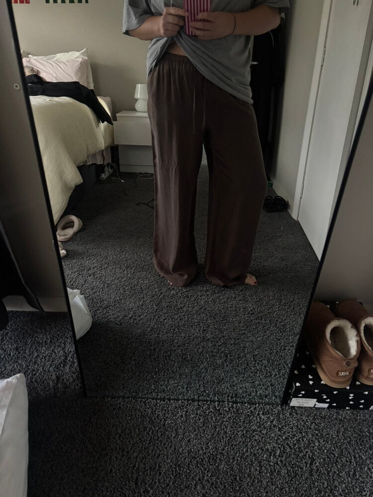 Brown satin pants