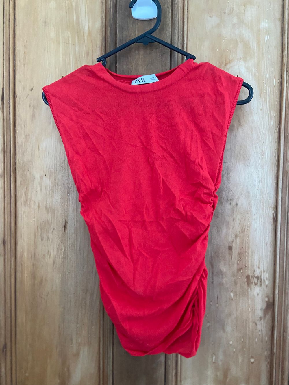 Zara Red Sleeveless Ruched Top