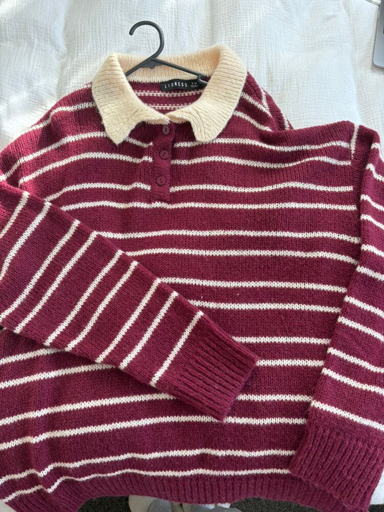 Lioness Burgundy Cream Striped Jumper