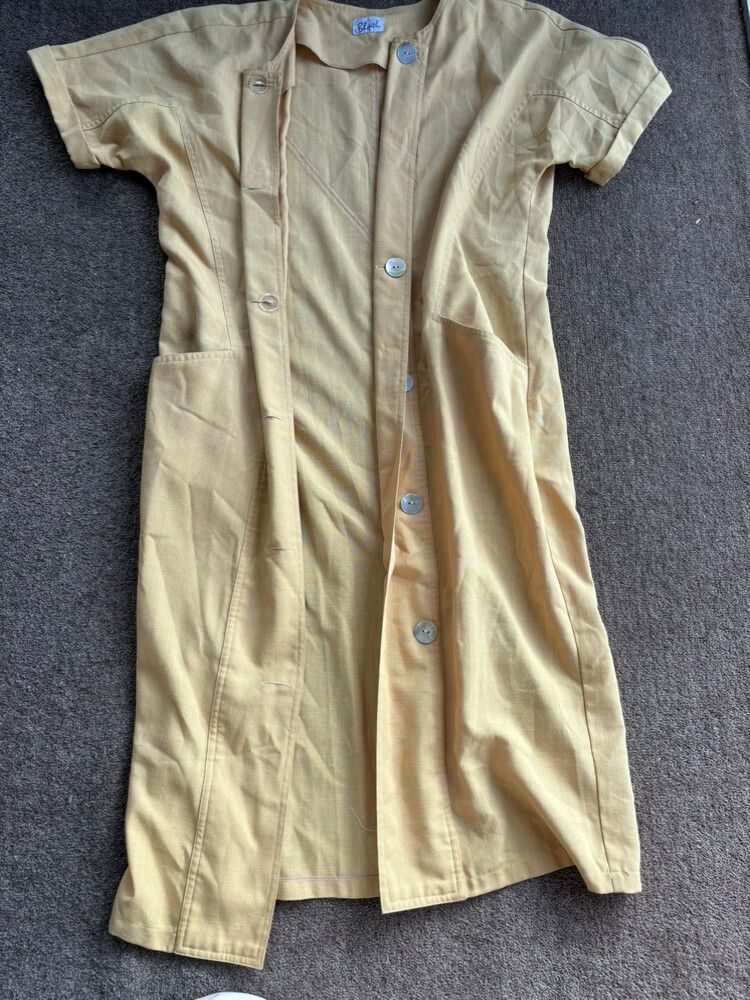 Blasé Mustard Yellow Linen Blend Overcoat/Shirt Dress VINTAGE