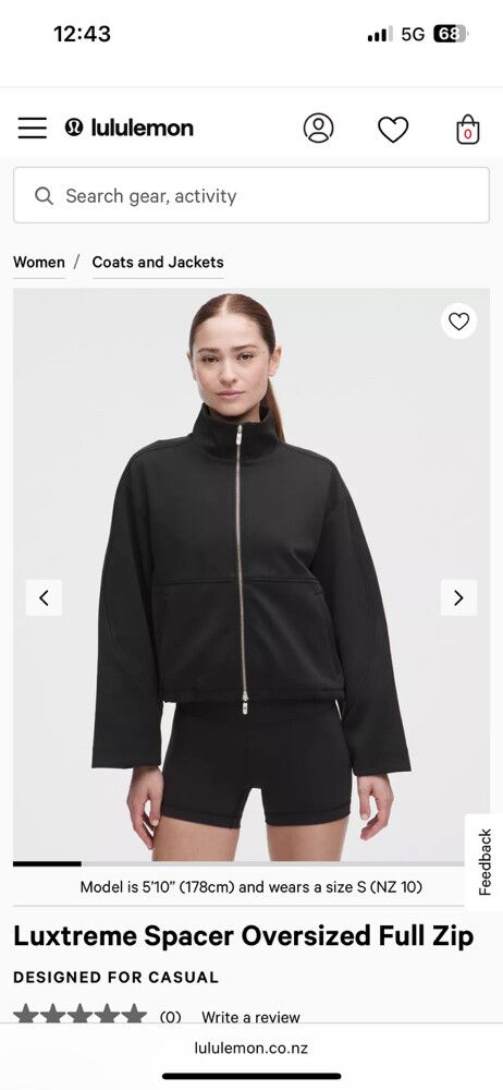 Lululemon Black Luxtreme Spacer Oversized Full Zip