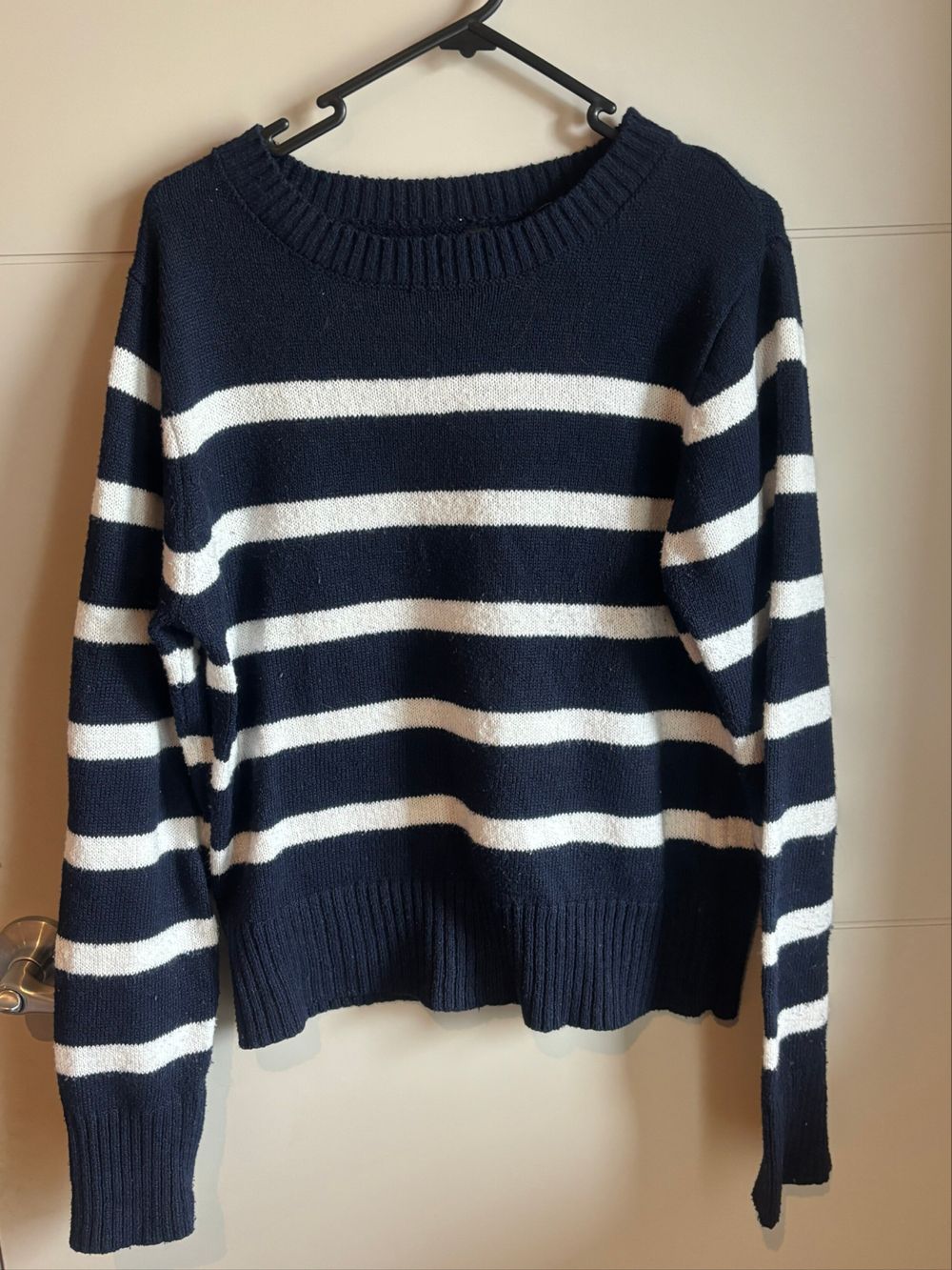 Navy and White Striped Knit Jumper