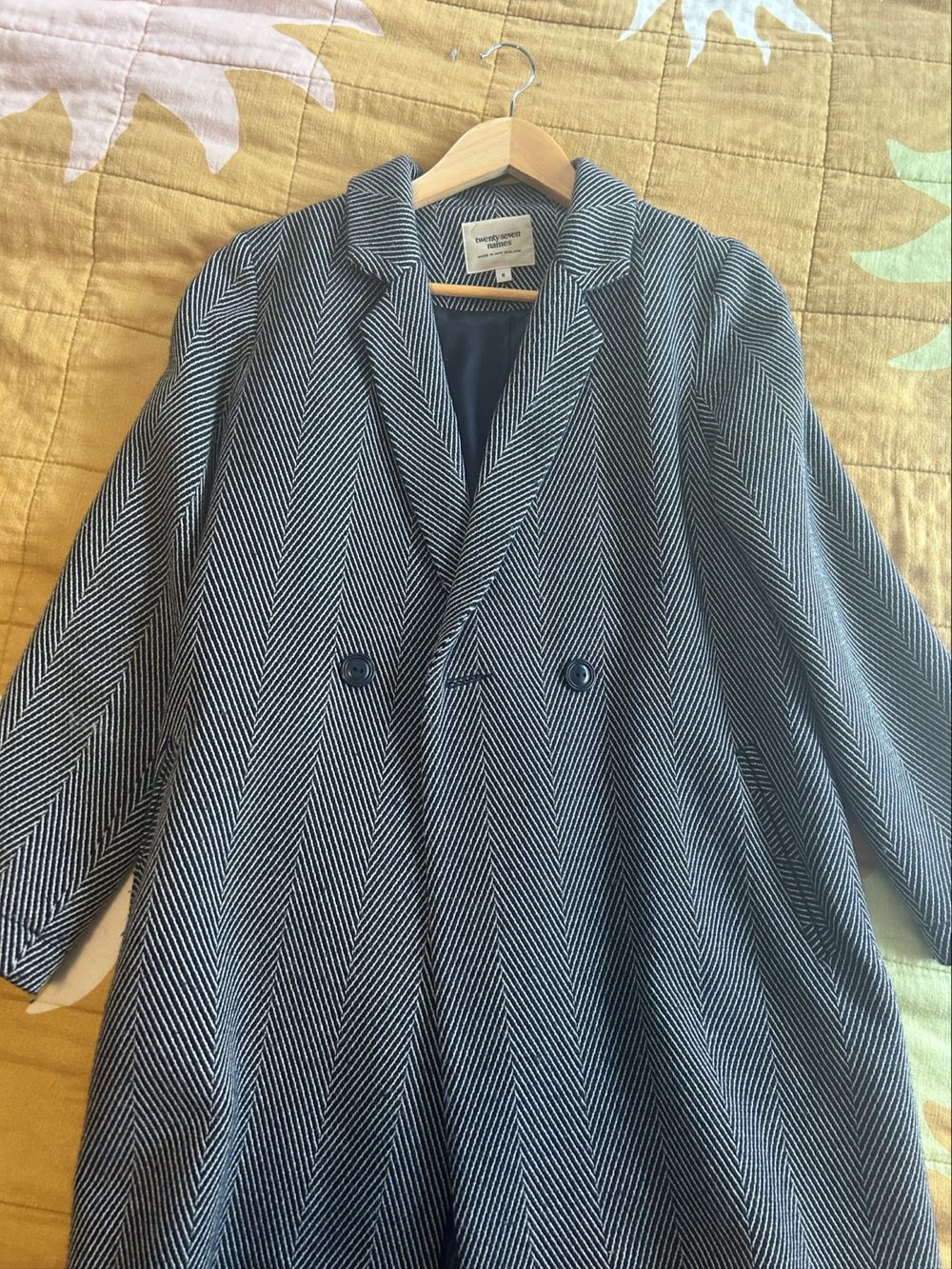 Twenty-Seven Names Blue Herringbone Wool Coat