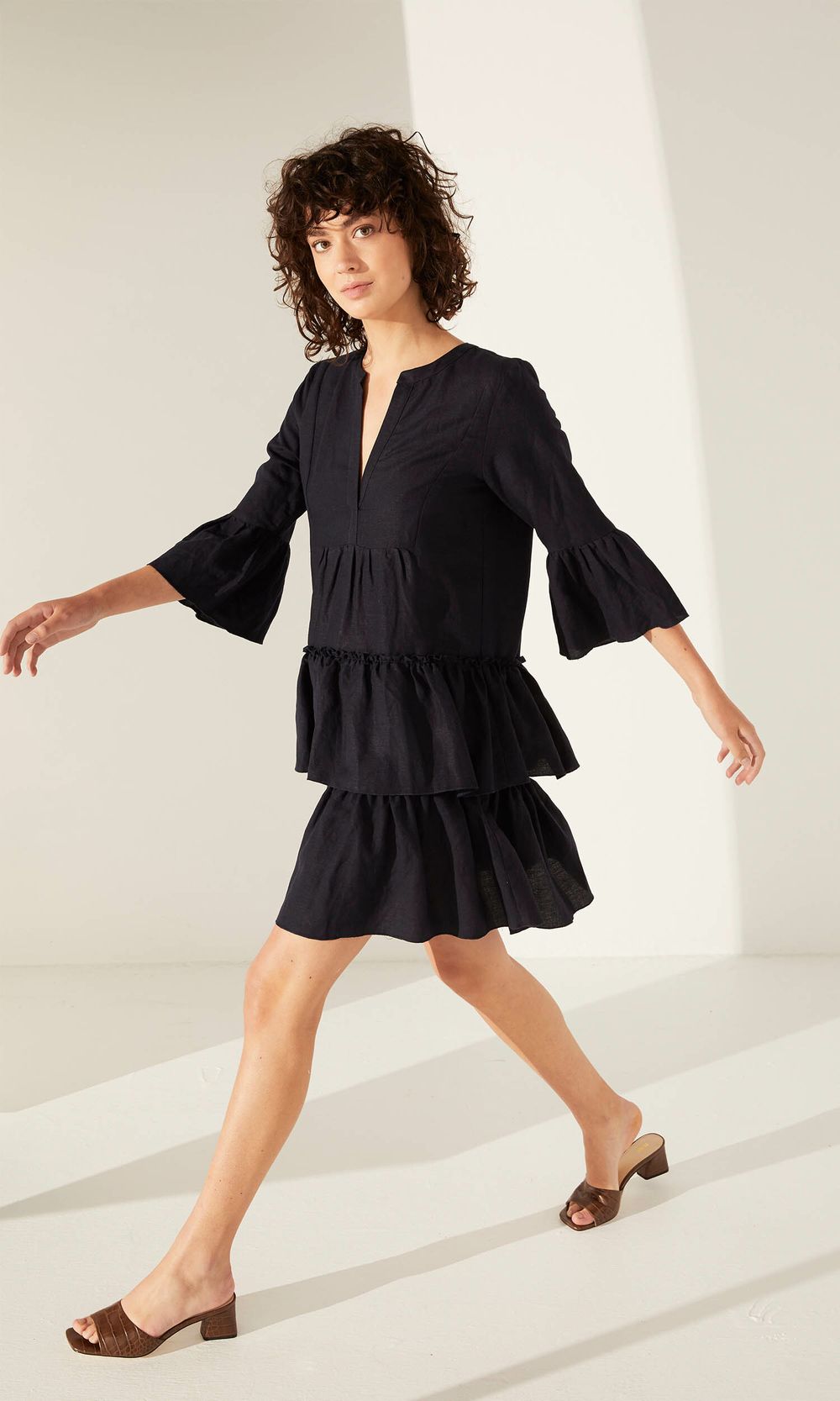 chinese dress ladies The Tiered Dress in Stretch Linen main image 1