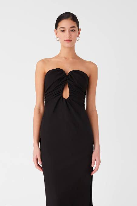 Misha Black Strapless Midi Dress