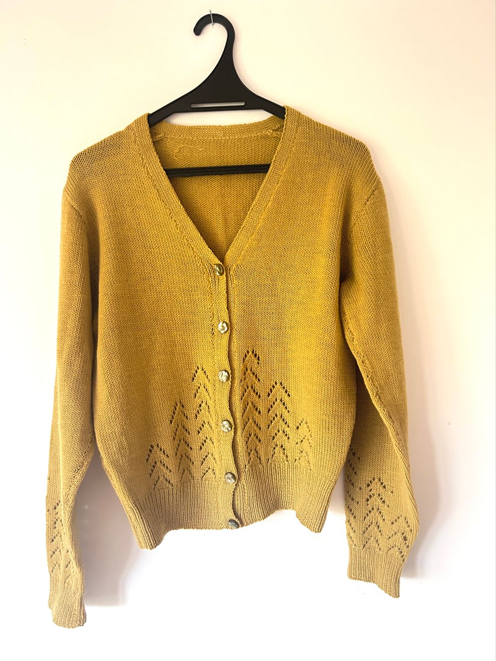 Mustard hand Knitted Wool Cardigan