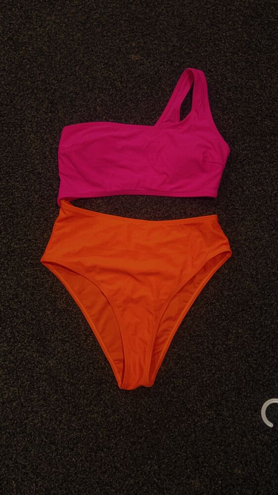 Pink and Orange cutout one piece swimwear