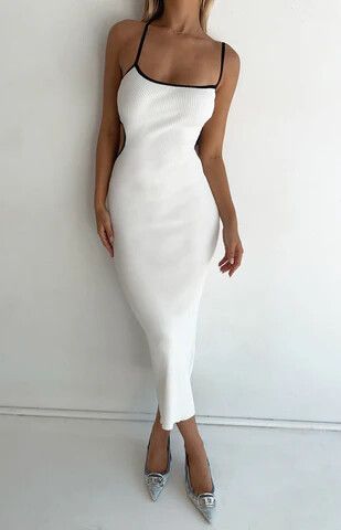 Beginning Boutique - Jaelynn White Knit Maxi Dress on Designer Wardrobe