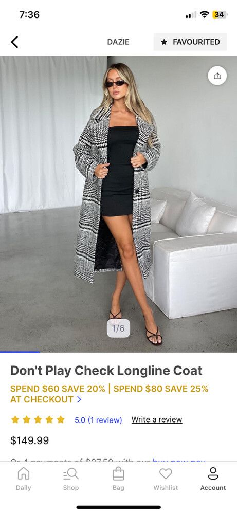 Dazie Check Longline Coat -Small/8