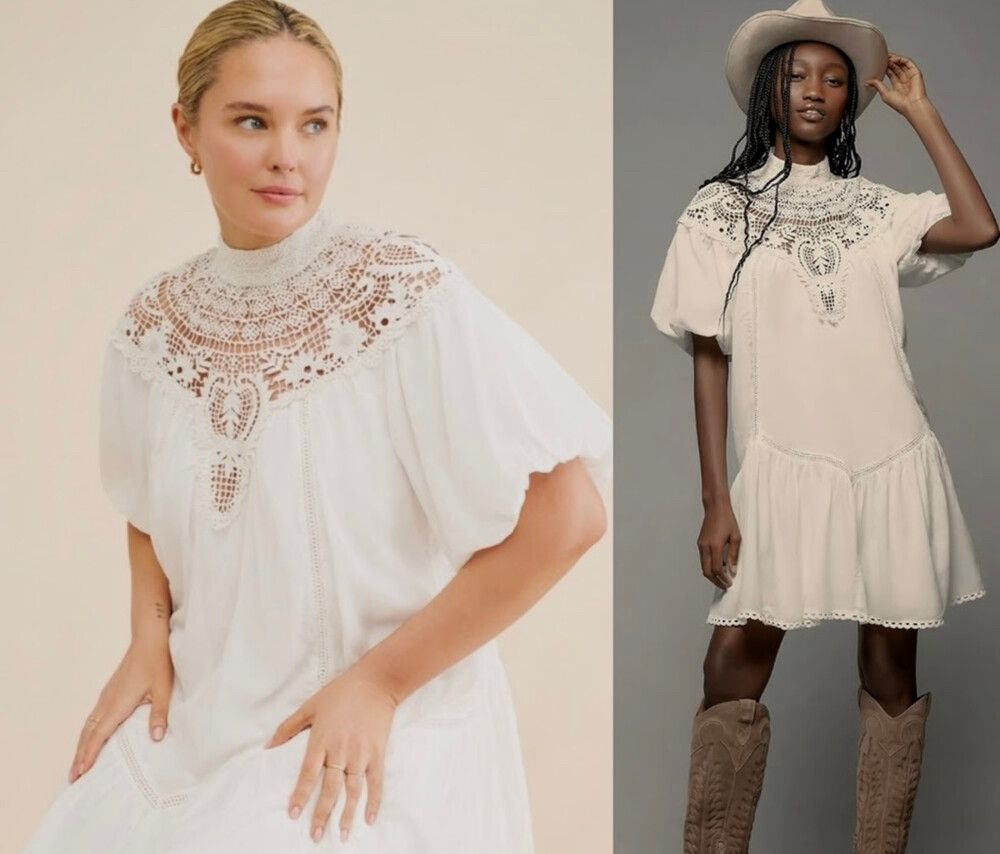 Anthropologie - Anthropologie White Mini Dress with lace embroidery on  Designer Wardrobe
