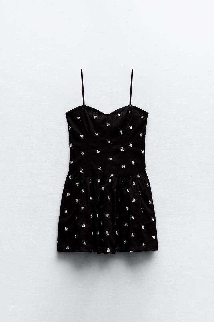 zara black embroidered mini dress Color:LIGHT BROWN Back closure with hidden Style:AP1D105051 black velvet dress American
