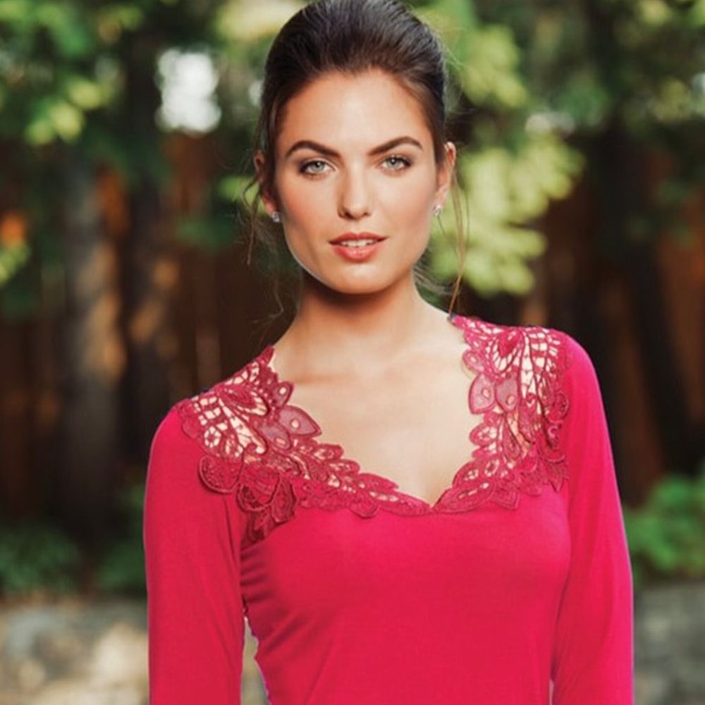 Arianne Teri 3/4 Sleeve Red Lace Top