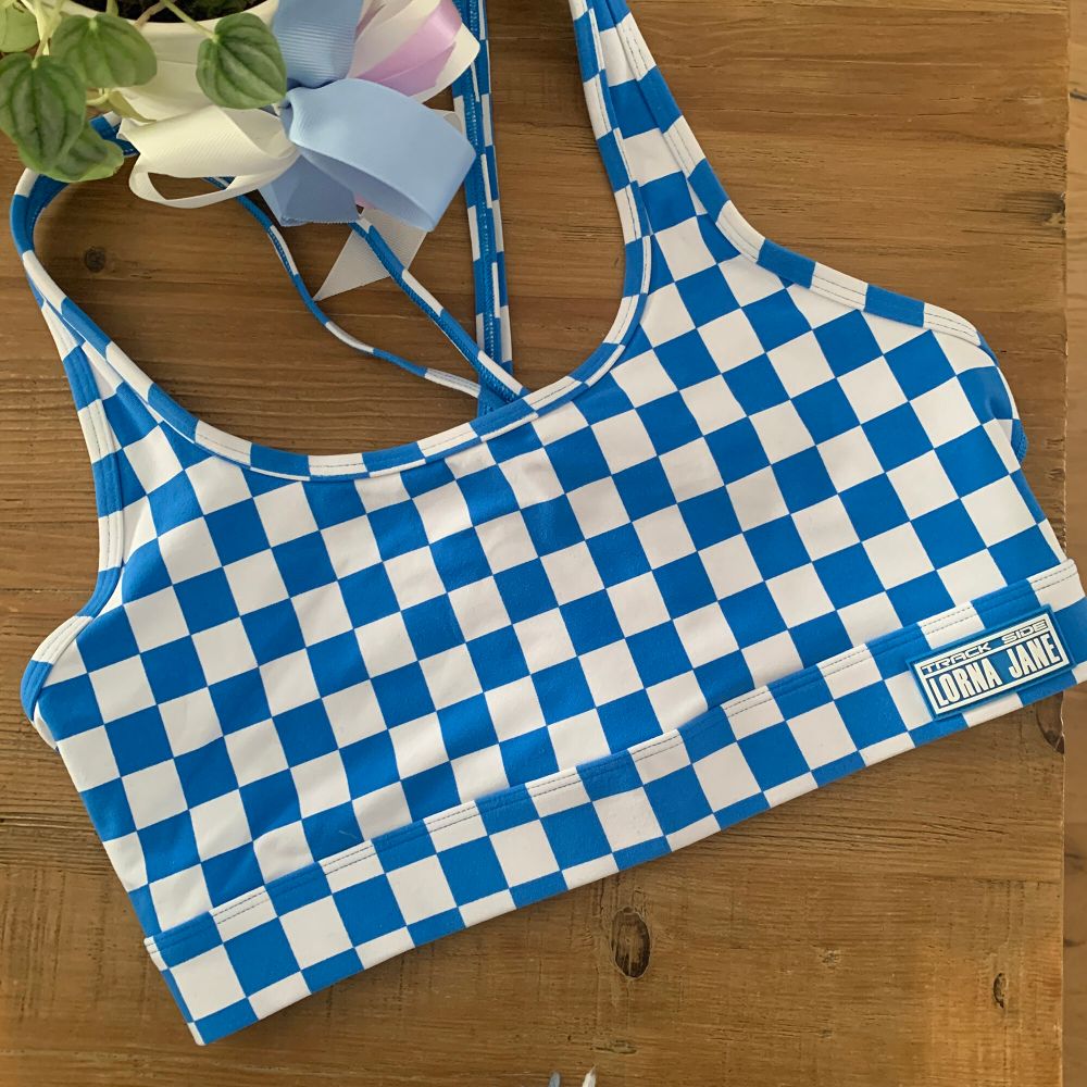 Lorna Jane Blue and White Checkered Sports Bra