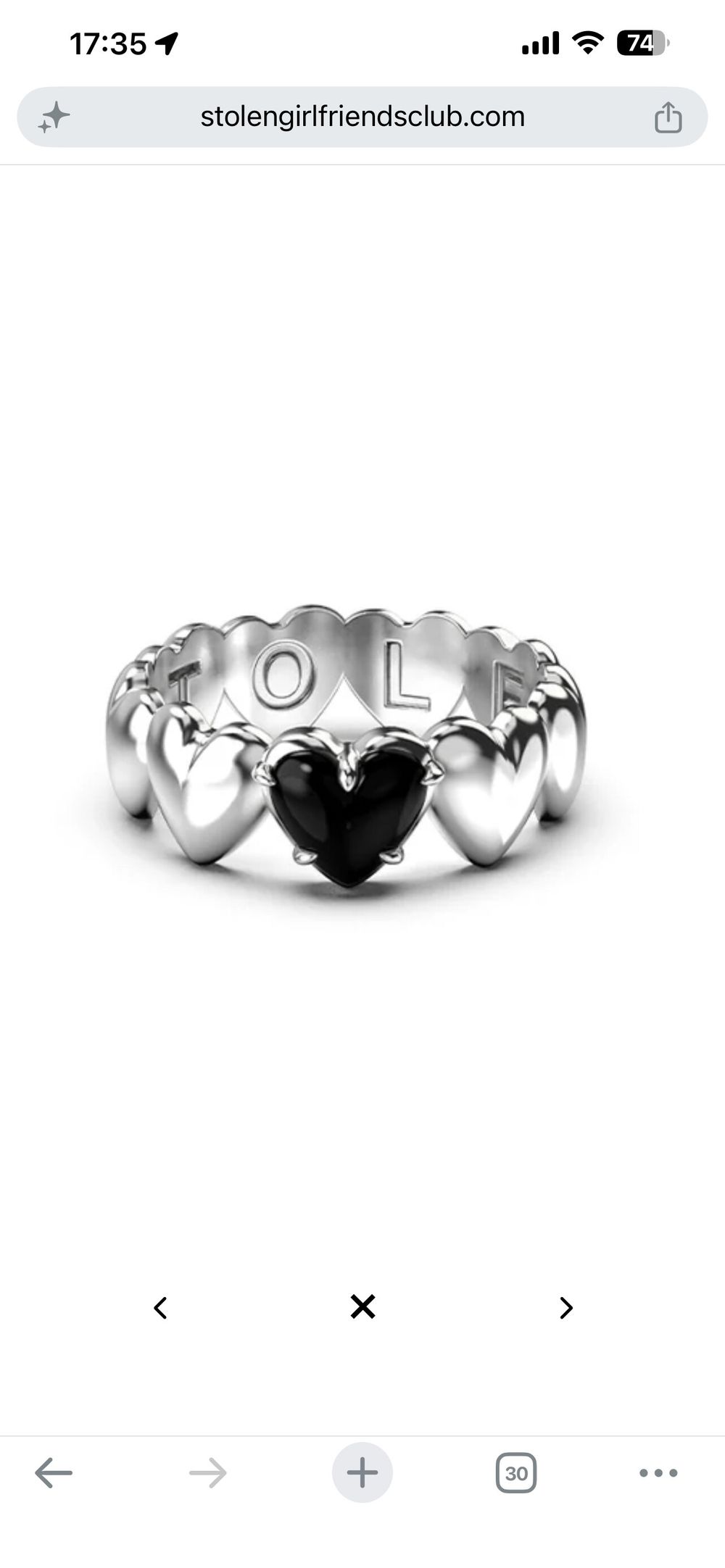 Stolen Girlfriends Club Band of hearts ring onyx RRP $399.00