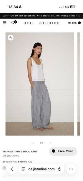 Deiji Studios Tri Pleat Pure Wool Pant