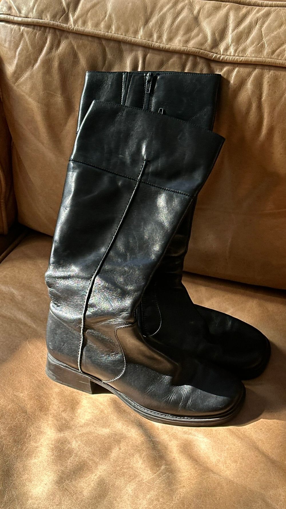 Black Leather Knee-High Boots