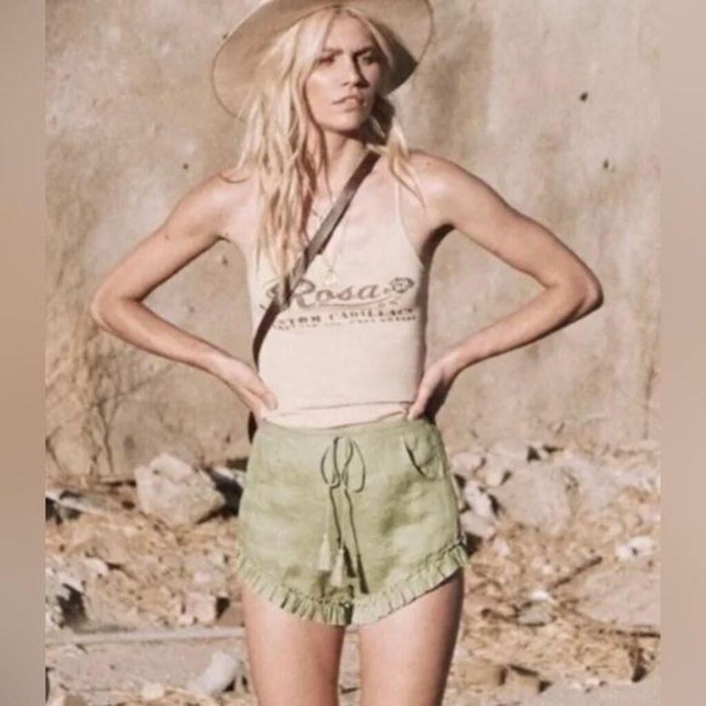 Sage green linen shorts