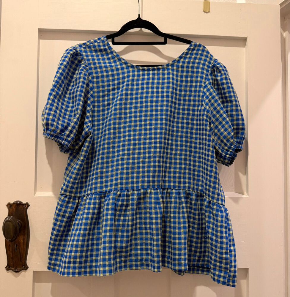 Stella Claire Blue Gingham Peplum Top