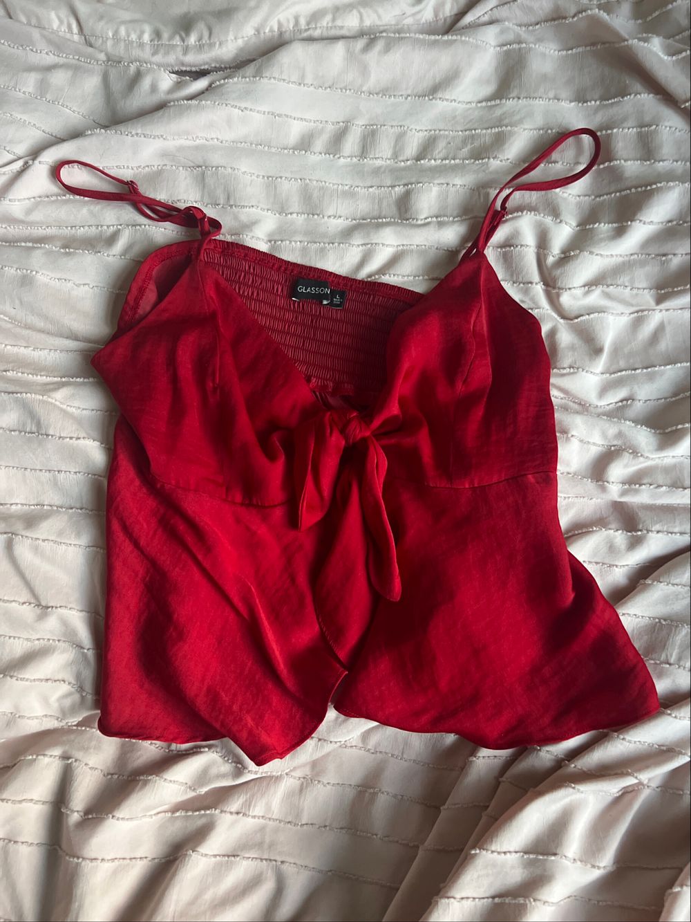 Glasson Red Tie Front Cami Top