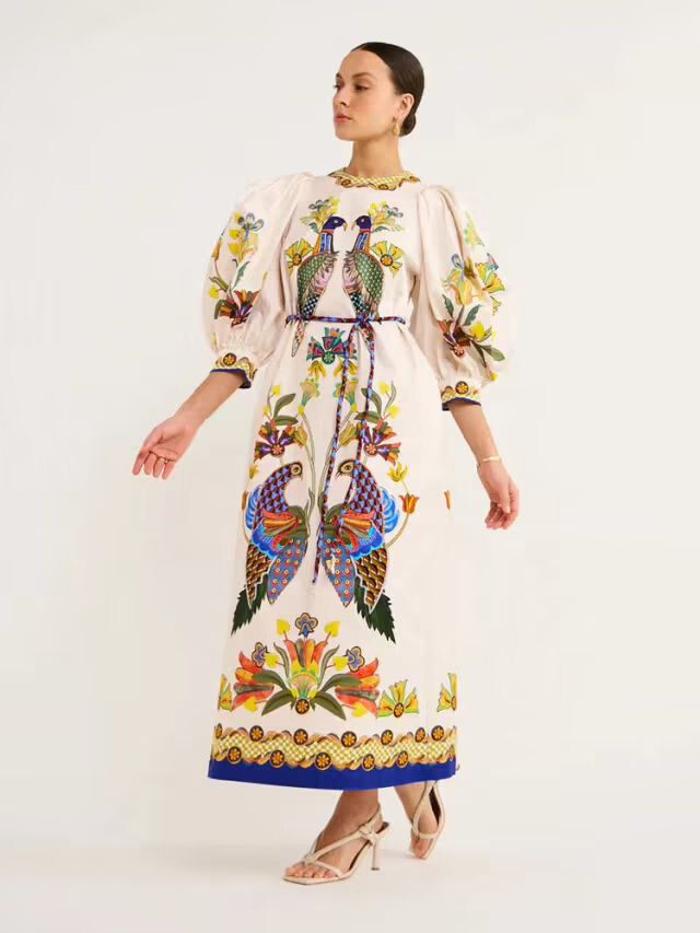 Alémais Effie Puff Sleeve Midi Dress Size 12