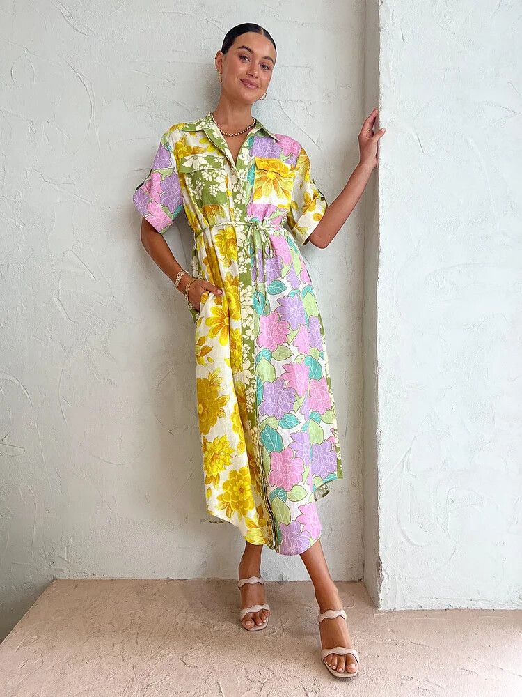 Alemais Elora Patchwork Shirt Dress Size 14