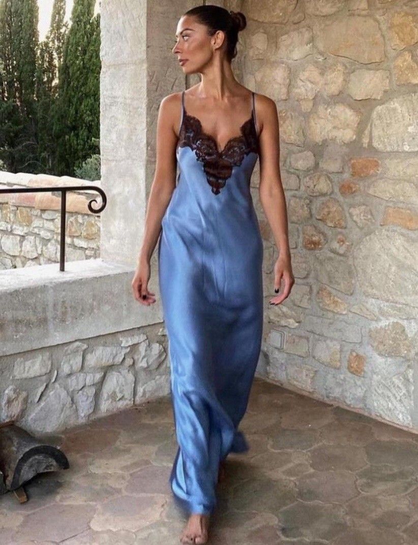 Sir The Label Danseurs Lace Slip Dress In Blue Size 2 / AU 10